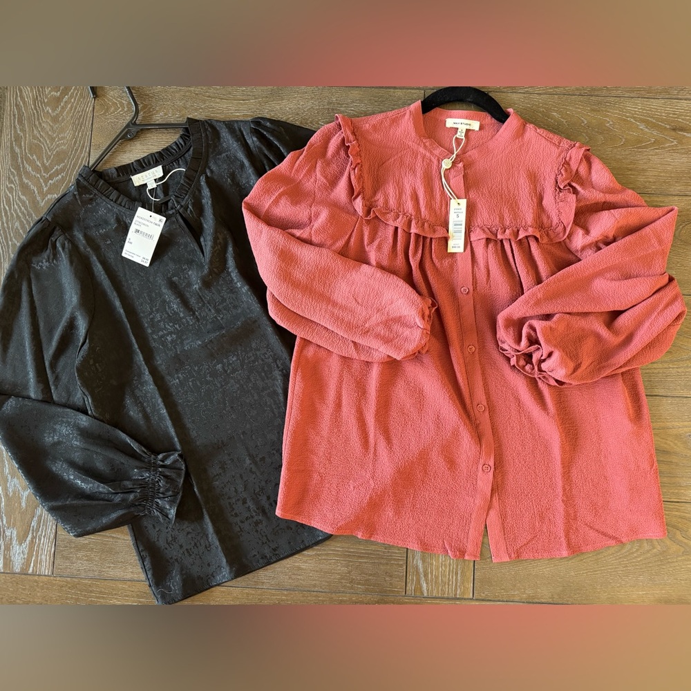 NWT Black and burnt orange long sleeve blouses